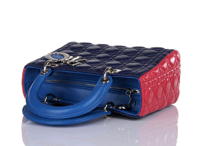 lady dior lambskin leather bag 6322 blue&rosered - Click Image to Close